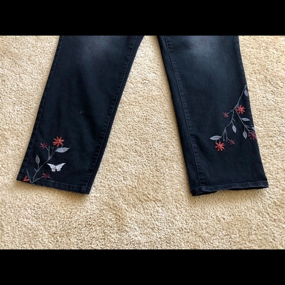 Black Jeans with grey leaves and rust Fall flowers - Picture 6 of 6